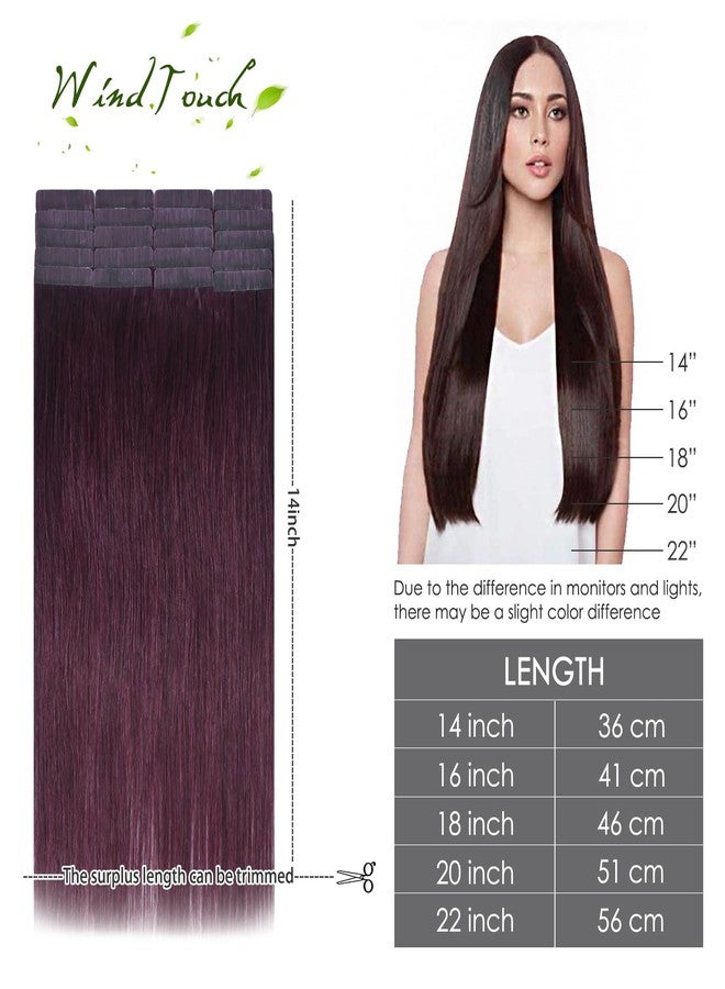 WindTouch Tape in Hair Extensions Wine Red Remy Hair Extensions Silky-Smooth Straight Burgundy 20 Pcs 16Inch #99j 30g Invisible Tape in Human Hair - Image 5